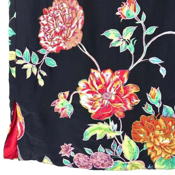 Vtg Y2K Black Floral Pencil Skirt Silky 15"W Embroidered Sequins Embellished NWT - Picture 7 of 16